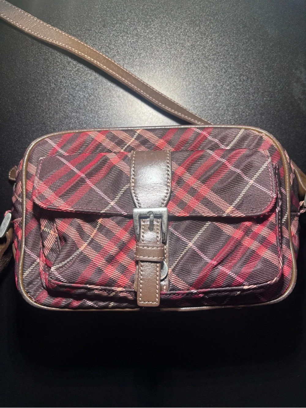 Burberry Maroon Nova Check Camera Bag Crossbody Great Condition